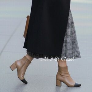 Liz Claiborne Kendale Two-Tone Ankle Boots Tan & Black Cap Toe Sz 6M Vegan NWT